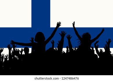 People silhouettes celebrating Finland national day