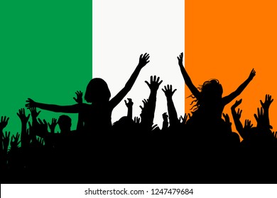 People silhouettes celebrating Ireland national day