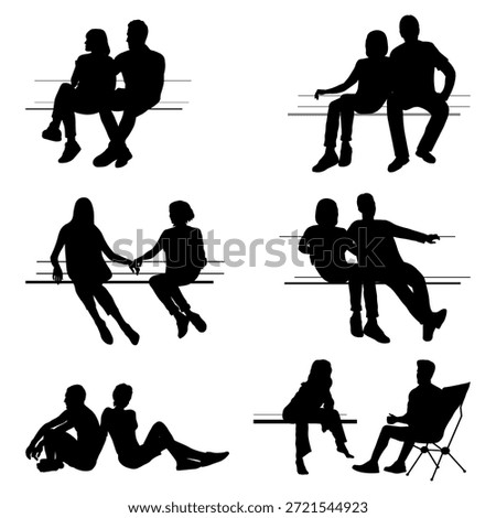 People silhouettes, couple in different sitting poses. Vector illustreation