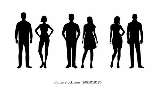 People silhouettes of different couples standing together