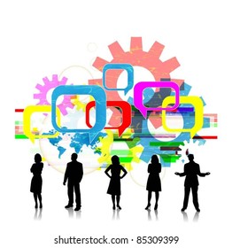 people silhouettes with gears