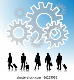 people silhouettes with gears