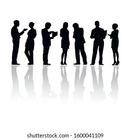 People silhouettes group women and men on white background