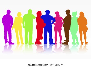 People silhouettes group women and men
