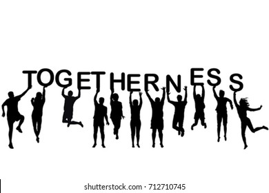 People silhouettes holding letter with word Togetherness