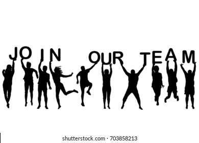 People silhouettes holding letters with words JOIN OUR TEAM