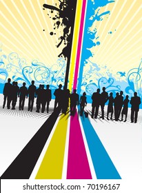 people silhouettes on a cmyk line background