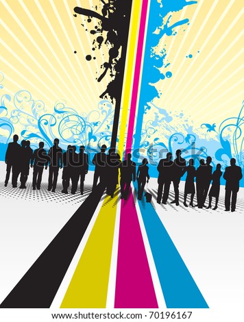 people silhouettes on a cmyk line background