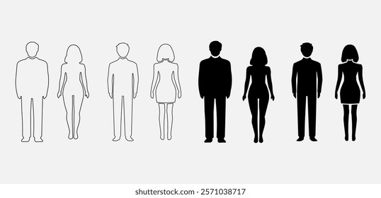 "People Silhouettes Outlines of Man and Woman Figures for Graphic and Design Projects"