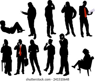 people silhouettes with phone - vector