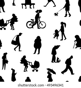 People silhouettes. Seamless vector pattern (background).