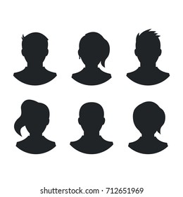 People Silhouettes Set. Black Men And Women Head Silhouettes Isolated On White Background. Head And Shoulders. Front View. Vector Illustration