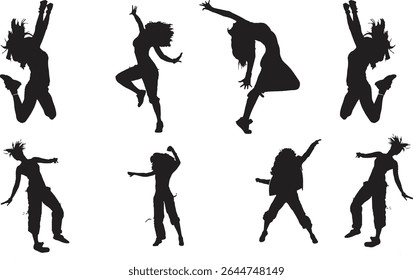 people silhouettes set of dancing  people illustration