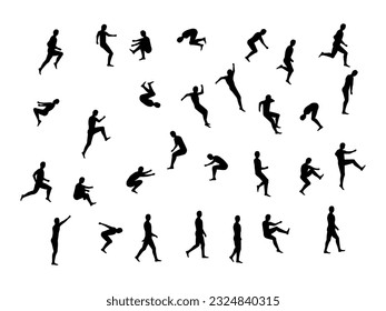 People silhouettes set fun, jump and fashion. People jumping.
