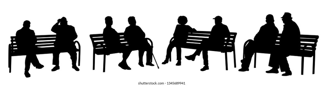 People silhouettes sitting on a bench over white background, vector illustration