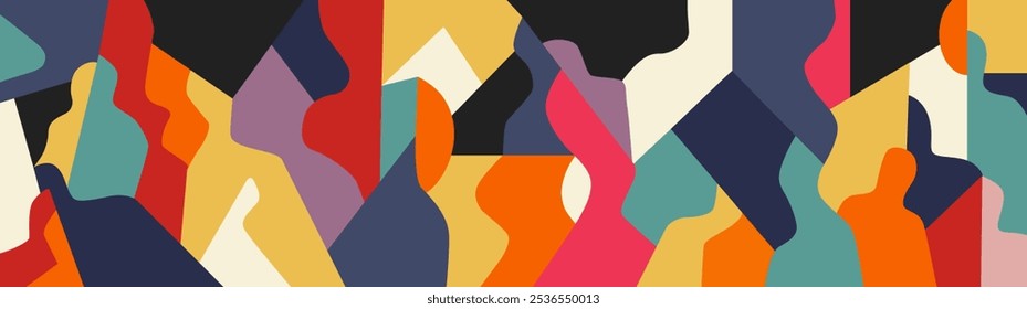 Personas siluetas temas sociales fondo de Vector, ilustración Horizontal multicolor 
