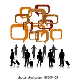 people silhouettes with speech bubbles
