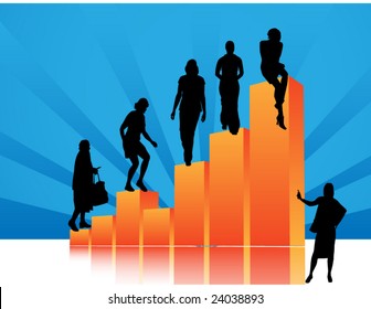 people silhouettes with statistics presentation
