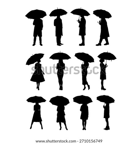 People silhouettes with umbrellas - vector illustration
