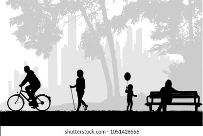 People silhouettes, urban background.