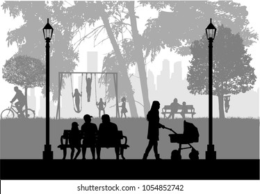 People silhouettes, urban background.