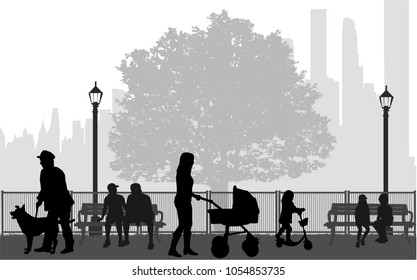 People silhouettes, urban background.