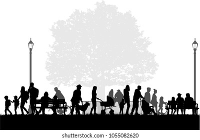 People silhouettes, urban background.