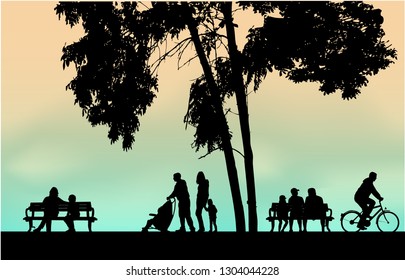 People silhouettes urban background.