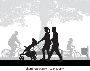 People silhouettes urban background .