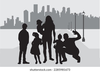 	
People silhouettes urban background .	
