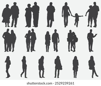 People Silhouettes, Vector characters - silhouettes. Portraits of women and men. Group of men.