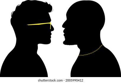 
People siluets mans. Vector style. Black and yellow. 