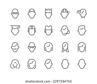 people simple icon set. Outline editable stroke. Pixel perfect 48x48px. Isolated on a white background
