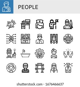 people simple icons set. Contains such icons as Waitress, Laughing, Desk, Nurse, Astronaut, Surfer, Skill, Interview, Doorman, Inversion therapy, can be used for web, mobile and logo
