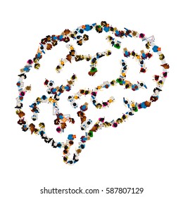 People sing brain icon, isolated on white background. Vector illustration