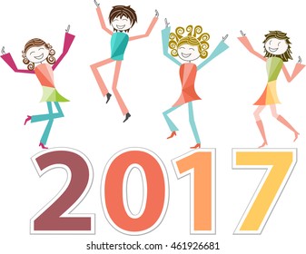 People sing and dance on the number 2017 to celebrate the new year