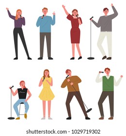 People singing in different styles.hand drawing style vector illustration flat design