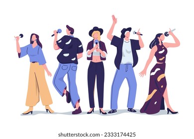 people are singing a song flat style illustration vector design