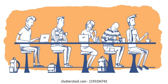 People sit at the bar.