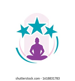 people sit in calm pose meditation logo design vector illustration
