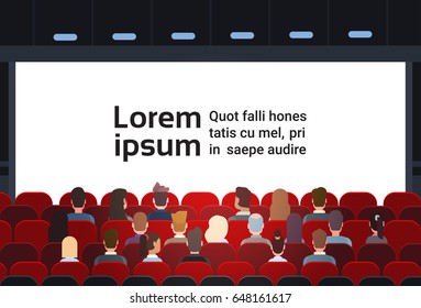 People Sit Cinema Hall Back Rear View Looking Ar Screen With Copy Space Flat Vector Illustration