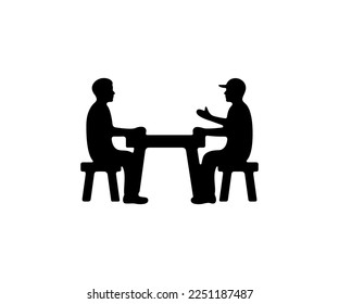 People sit at a picnic per table and talking, graphic design. Outdoor weekend together eating on a wooden table, eat, food and drink, vector design and illustration