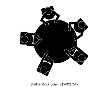 People sit at a round table and discuss strategies. Vector, icon. Business.