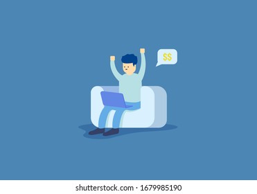 People sit in the sofa, feel happy because get income/rewards. eps10 Vector