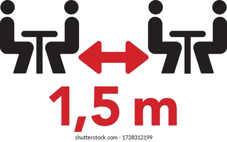 
People sit at tables 1.5 meters apart