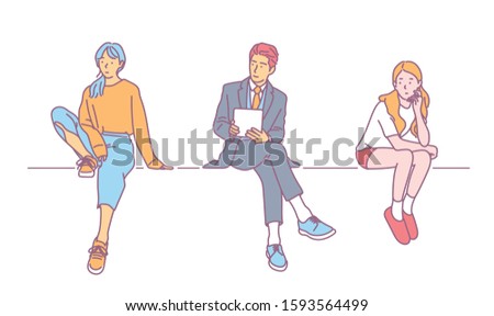 People sit in various poses. hand drawn style vector design illustrations. 