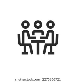 People sitting around the table, linear style icon. Restaurant meeting or Conference, business meeting. Discussion group. Editable stroke width