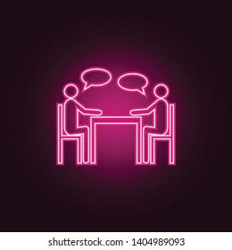 People sitting around the table talking neon icon. Elements of Team work set. Simple icon for websites, web design, mobile app, info graphics