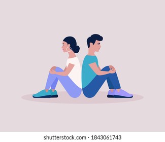 People sitting back to back. Vector illustration in a flat style