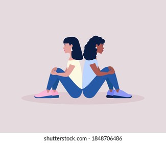 People sitting back to back. Vector illustration in a flat style